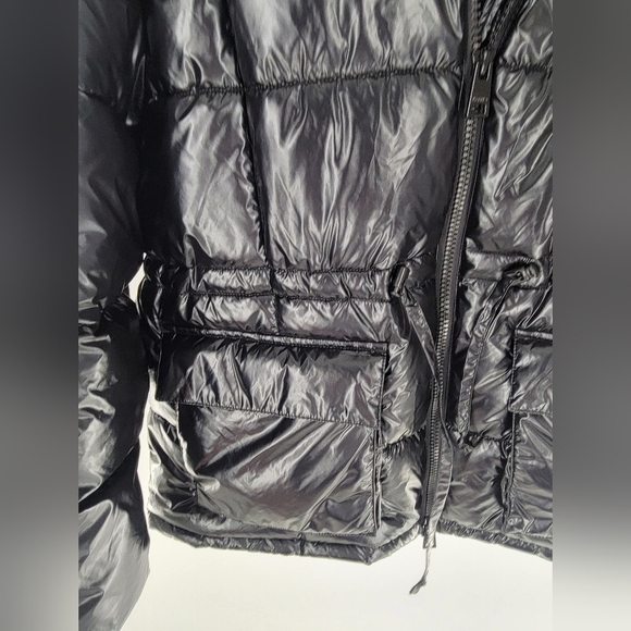 LEVIS Polished Quilted Megan Hooded Puffer Jacket Womens L Black Front Zip - Picture 2 of 6
